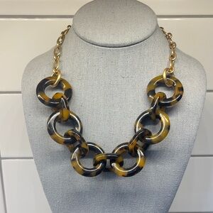 J Crew Faux Turtle Shell Linking Rings Gold Tone Necklace